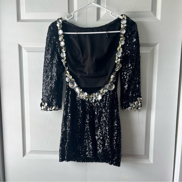 Alyce Paris Black Sequin Open Back Prom Mini Dress Formal Size 0 Flaws - Picture 4 of 7